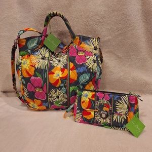 Vera Bradley Jazzy Blooms 2 Way Tote with matching Wallet